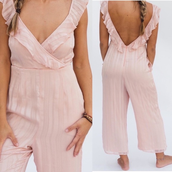 Show me Your mumu Bianca wispy blush pink wide leg ruffle jumpsuit medium summer